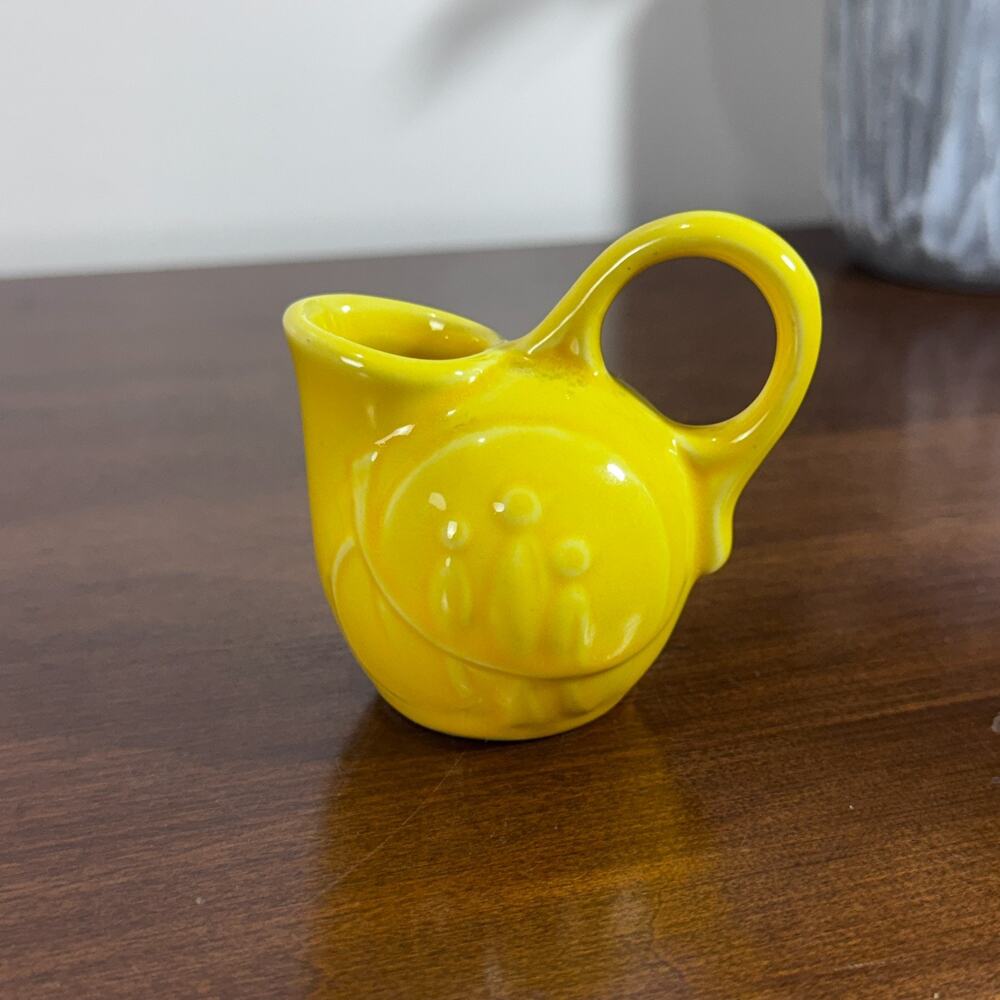 Vintage Shawnee Yellow Mini Creamer Pitcher USA Embossed Figures Loop 2.5"